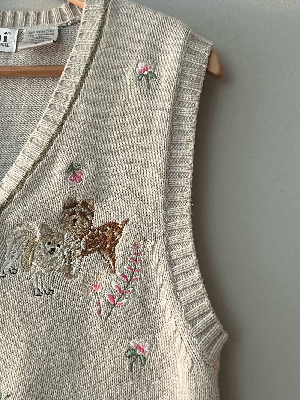 Vintage Tabi Cottagecore Embroidered Dog Cotton Sweater Vest M - Picture 11 of 12
